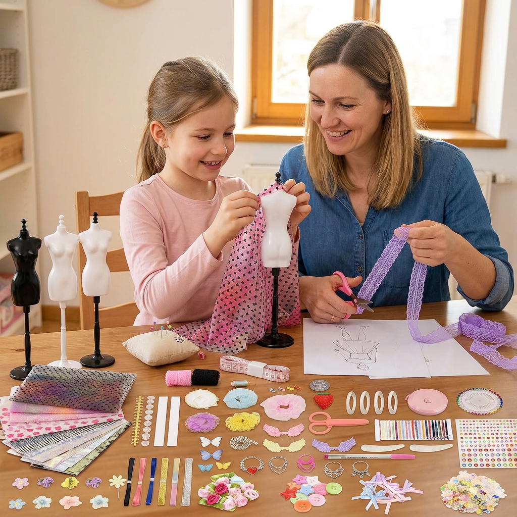 400+ teiliges DIY-Modedesign- & Nähset mit 3 Schneiderpuppen