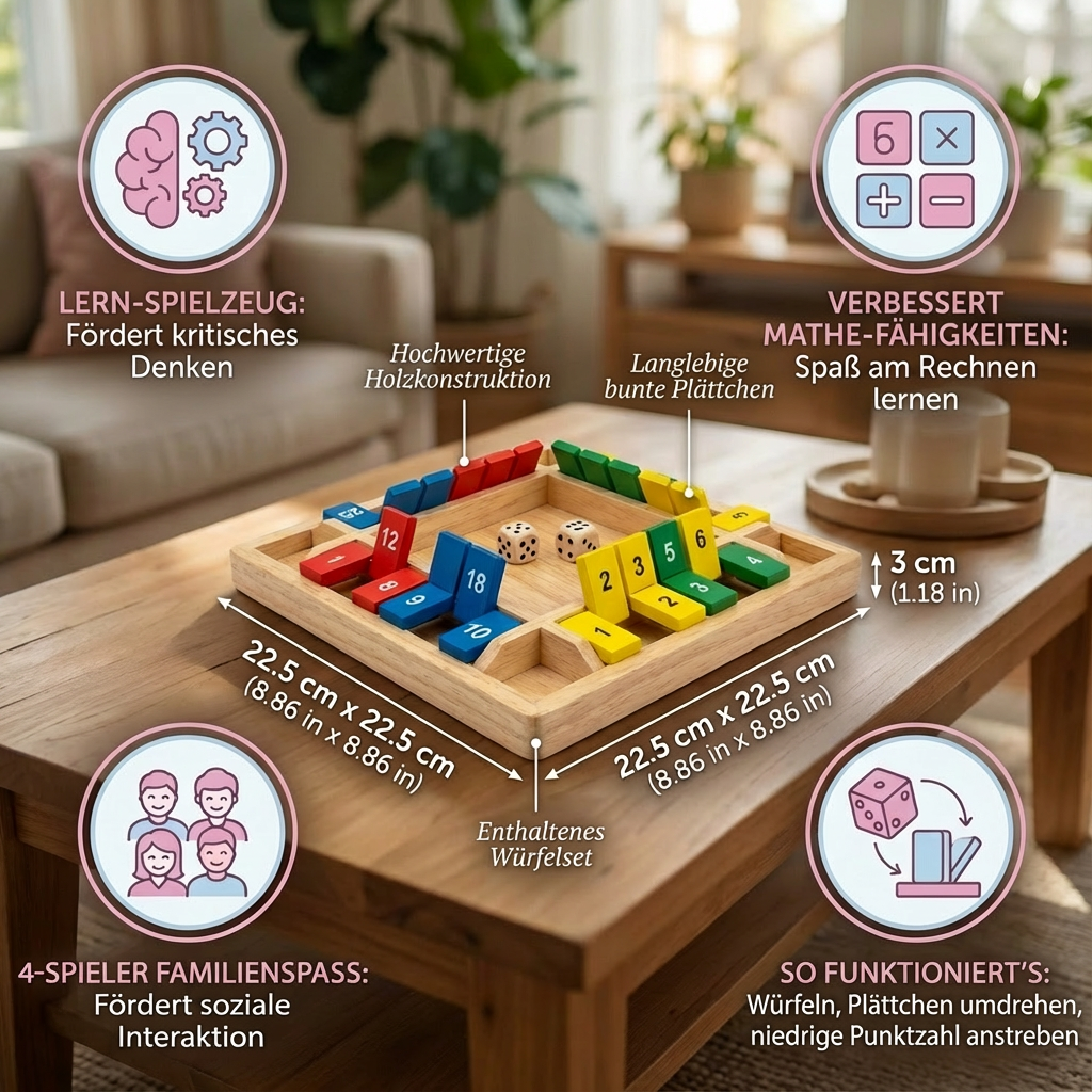ShutTheBox Familien Klappenspiel 4 Spieler Set