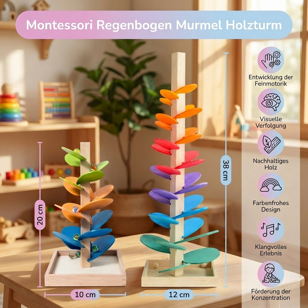 Montessori Regenbogen Murmel Holzturm
