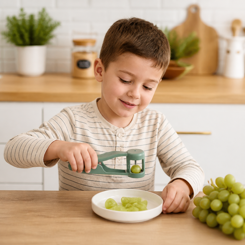 Edelstahl-Trauben- & Cherrytomaten-Schneider – Sicherer Einhand-Viertelschneider für Kleinkinder & Kinder