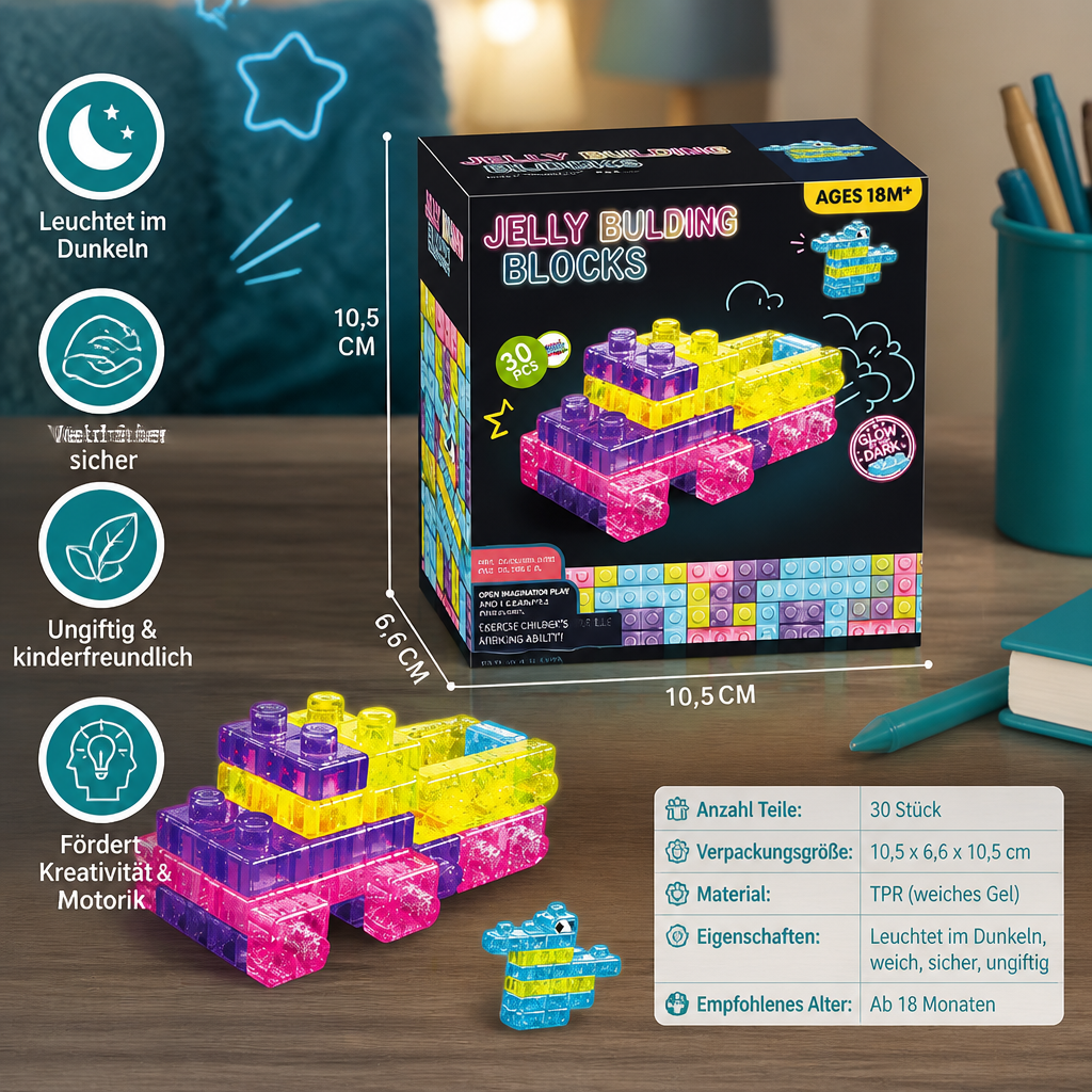 Im Dunkeln leuchtende Squishy-Gelee-Bausteine für Kinder – Sicher & weich
