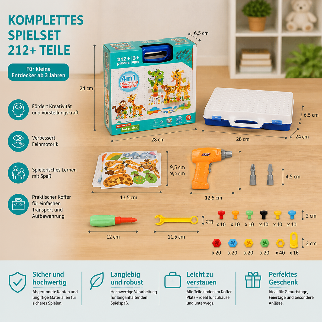 Safari-Tier-Bausteinset mit elektrischem Spielzeugbohrer für Kinder