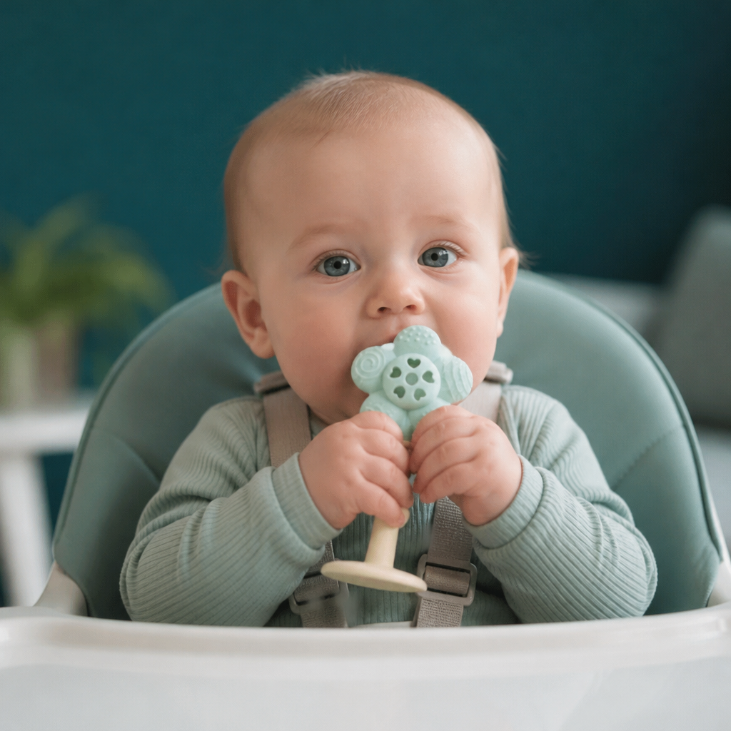 2-in-1 Sonnenblumen-Beißring & Rassel für Babys mit Saugnapfbasis