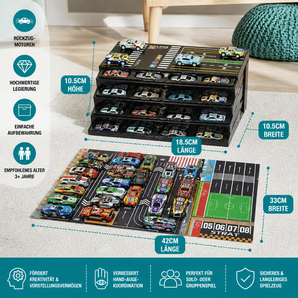 48-teiliges Mini-Druckguss-Rückziehauto-Set mit Aufbewahrungsbox