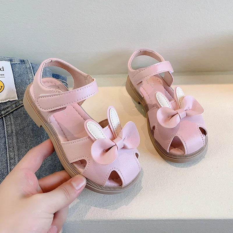Mädchen-Sandalen mit Hasenohren – Sommer-Schuhe mit Schleife und Klettverschluss