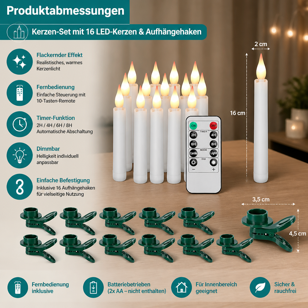 Schwebende LED-Kerzen mit Zauberstab-Steuerung & Aufhängehaken