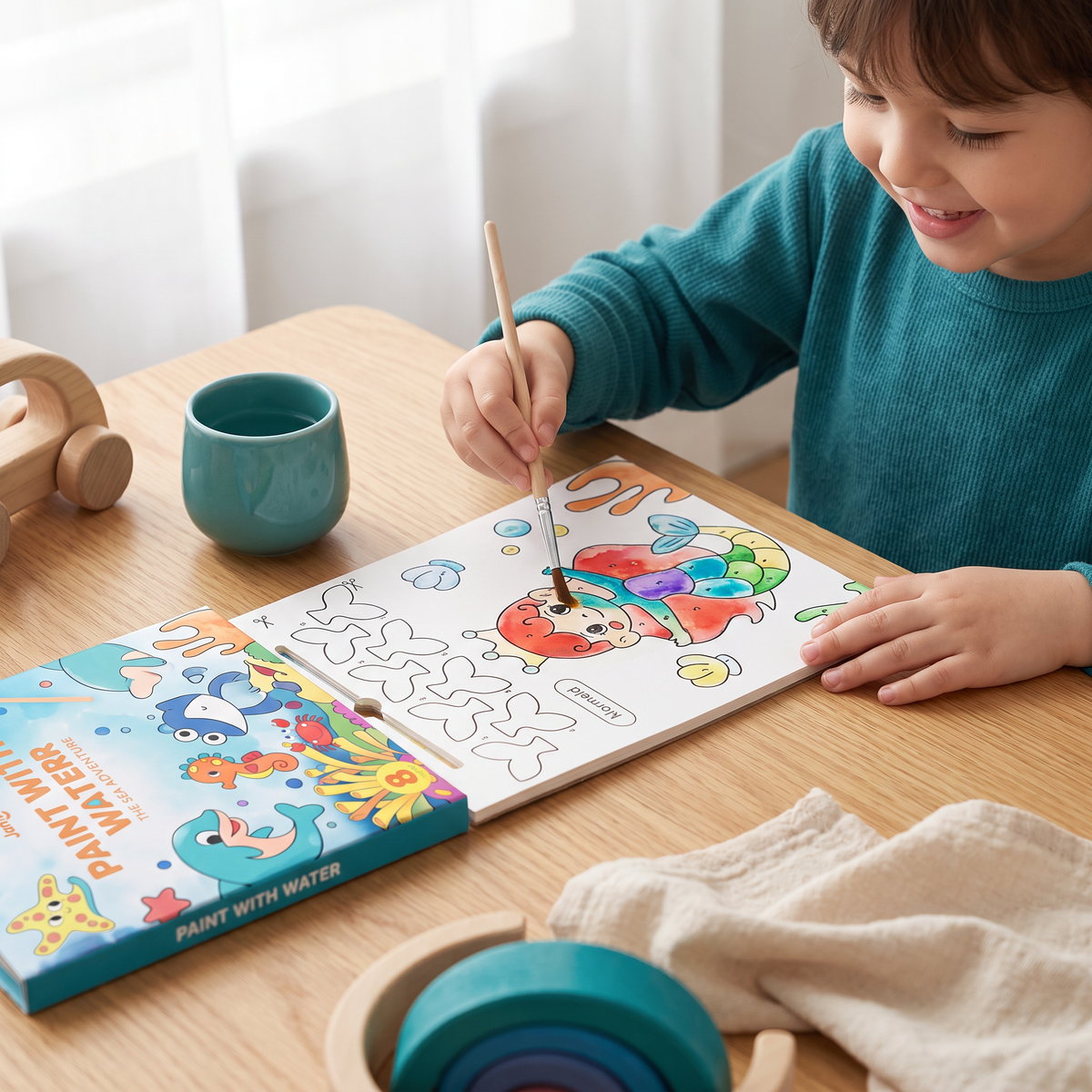Aquarell-Malbuch mit Pinsel – Sauberer Malspaß nur mit Wasser
