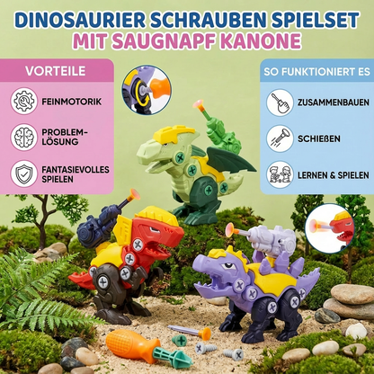 Dinosaurier Schrauben Spielset mit Saugnapf Kanone