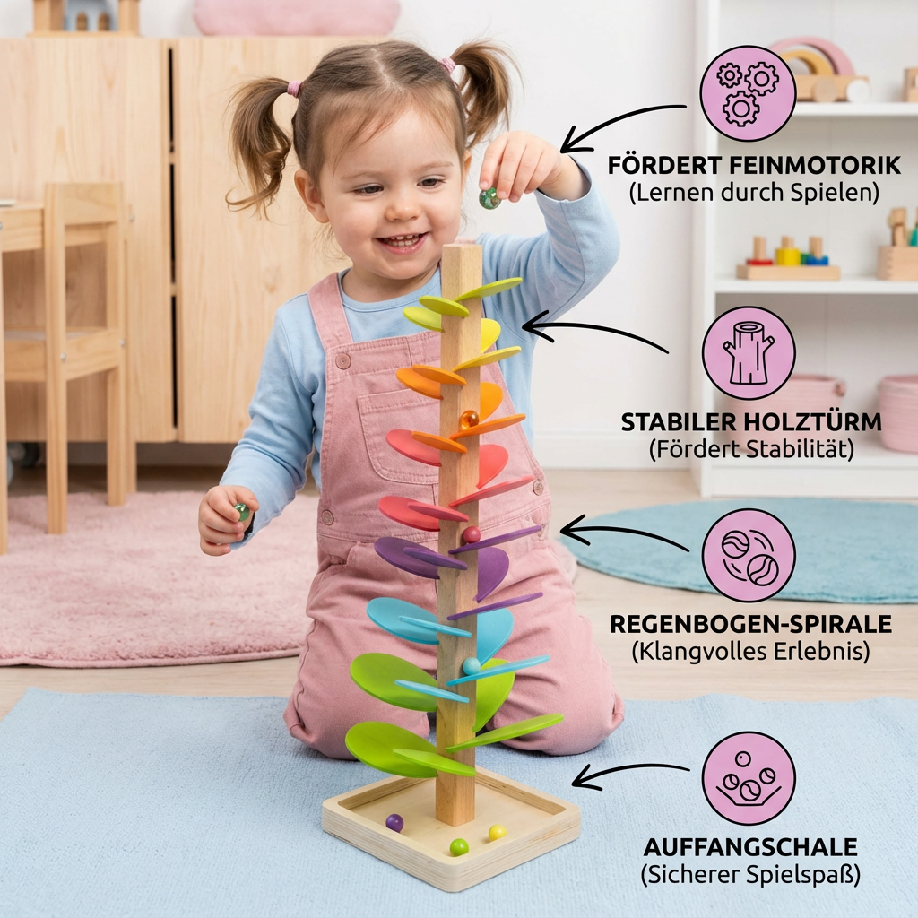 Montessori Regenbogen Murmel Holzturm