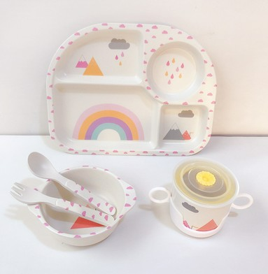 Baby Geschirrset mit Wolkenmotiv – Teller, Schüssel, Becher & Besteck für Kinder