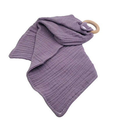 Baby Beißringe mit Holzring – Weiche Muslin Tücher Beißhilfe
