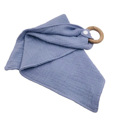 Baby Beißringe mit Holzring – Weiche Muslin Tücher Beißhilfe