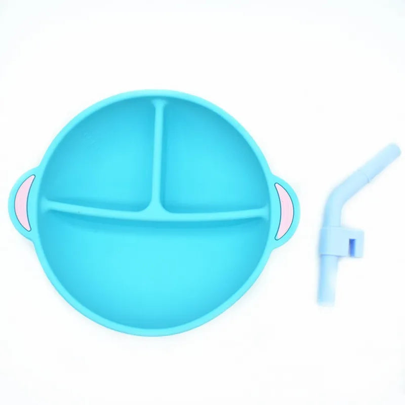 Silikon Baby Teller mit Strohhalm – Rutschfestes Design für Einfache Mahlzeiten