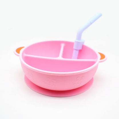 Silikon Baby Teller mit Strohhalm – Rutschfestes Design für Einfache Mahlzeiten