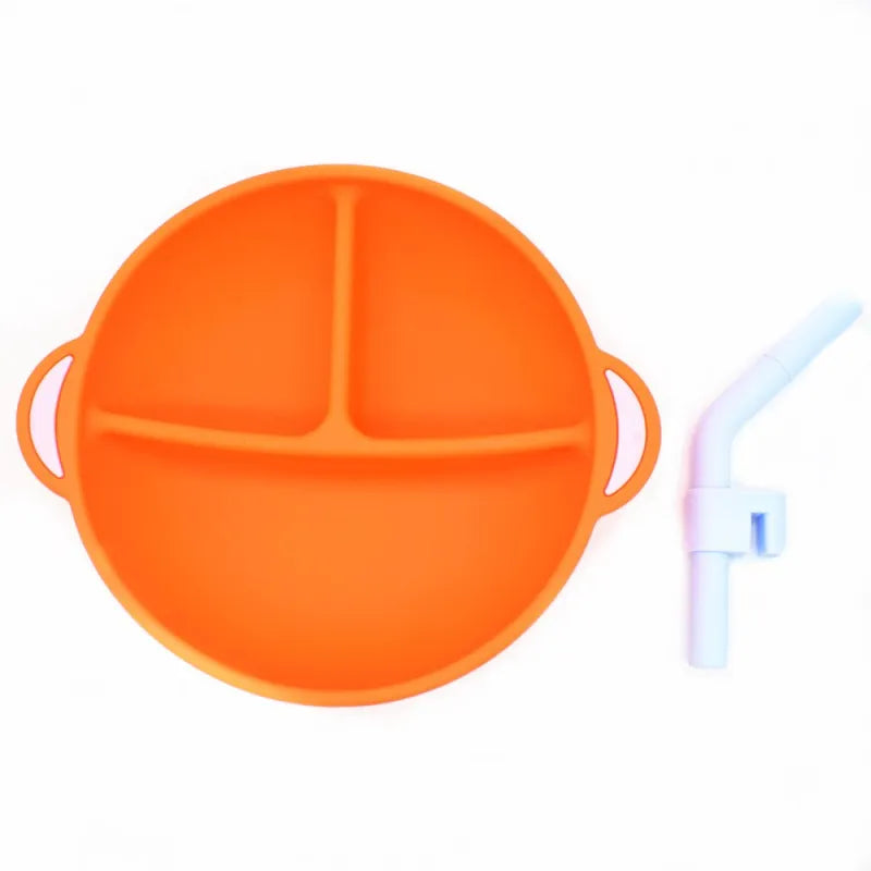 Silikon Baby Teller mit Strohhalm – Rutschfestes Design für Einfache Mahlzeiten