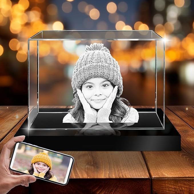 Personalisierte 2D/3D Foto Kristall Lampe mit Laser Gravur