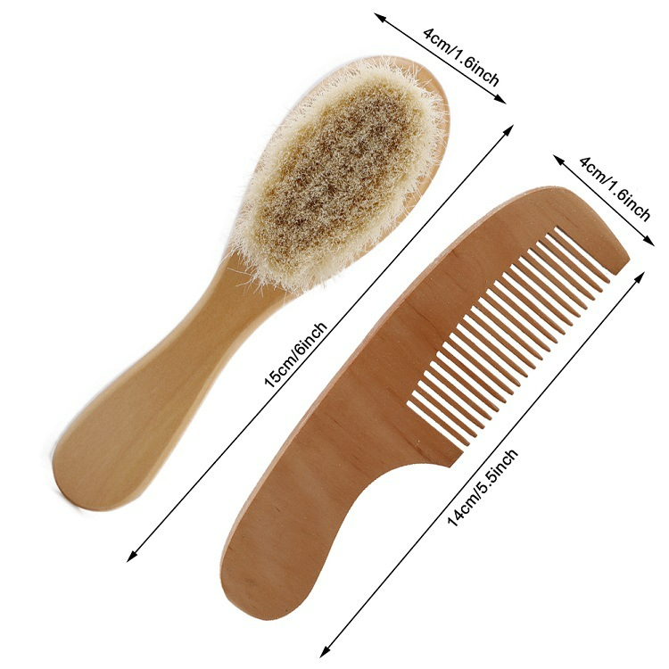 Baby Bürste und Kamm Set – Holzhaarbürste mit Naturborsten für Neugeborene