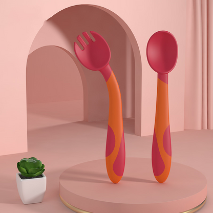 Kinder Löffel und Gabel Set – Rutschfestes Baby Besteck mit ergonomischem Griff