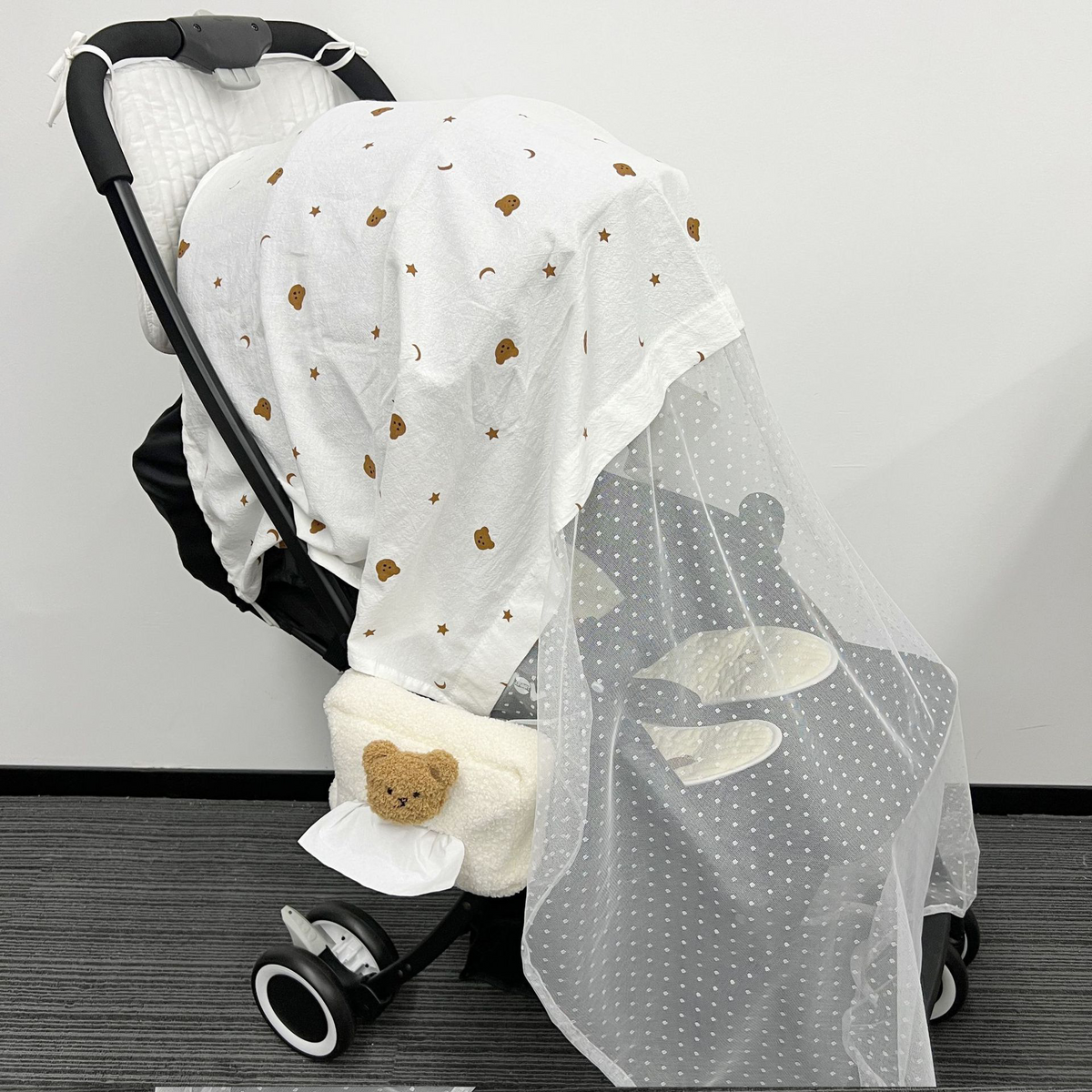 Kinderwagen Abdeckung mit Musselintuch & Moskitonetz für Babys