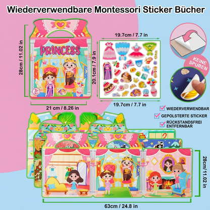 Wiederverwendbare Montessori Sticker Bücher mit verschiedenen Themenwelten