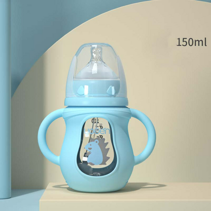 Baby Trinkflasche mit Griffen –  Silikon mit Weichem Sauger & Tiermotiv
