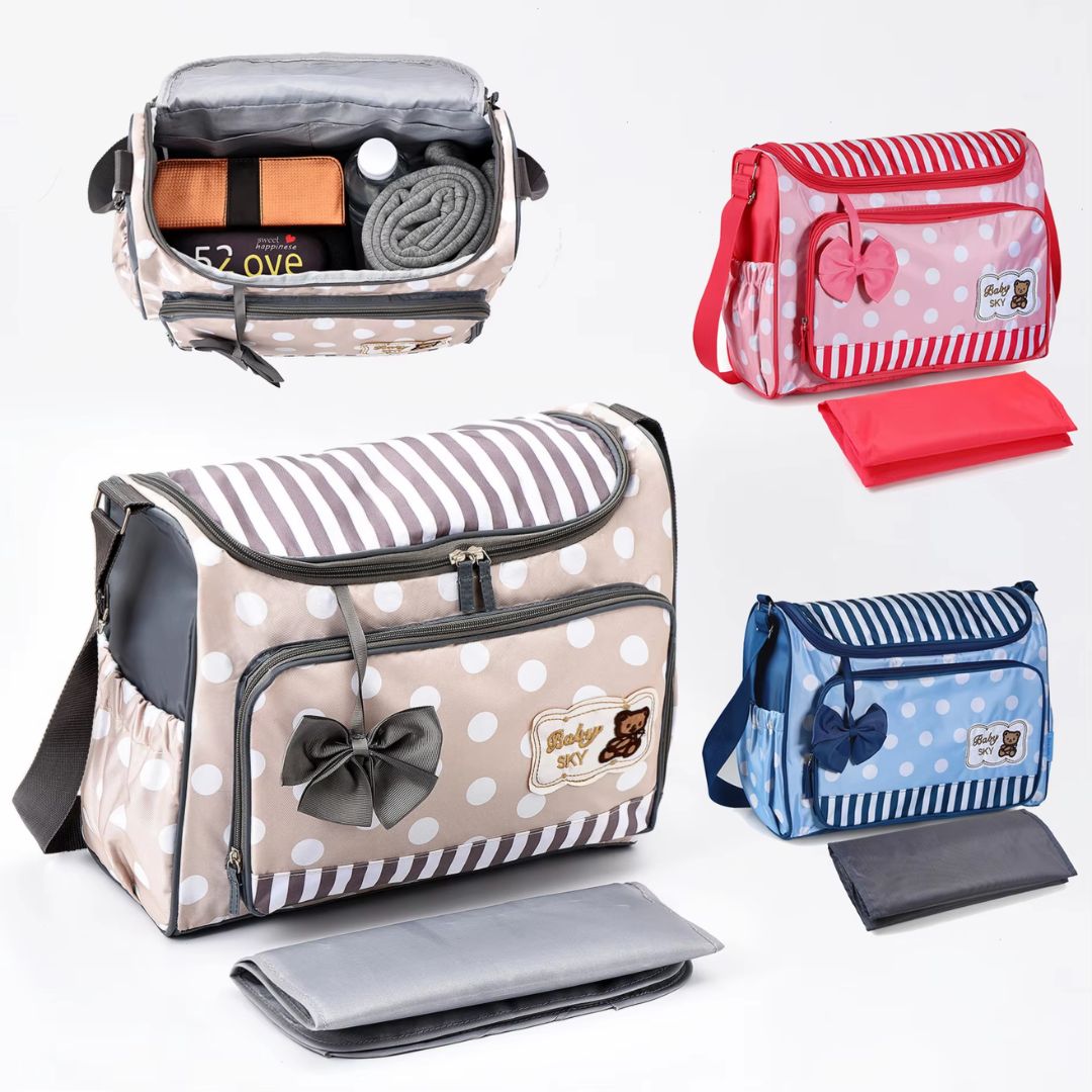Baby Wickeltasche Blau mit Wickelunterlage und Flaschenhalter