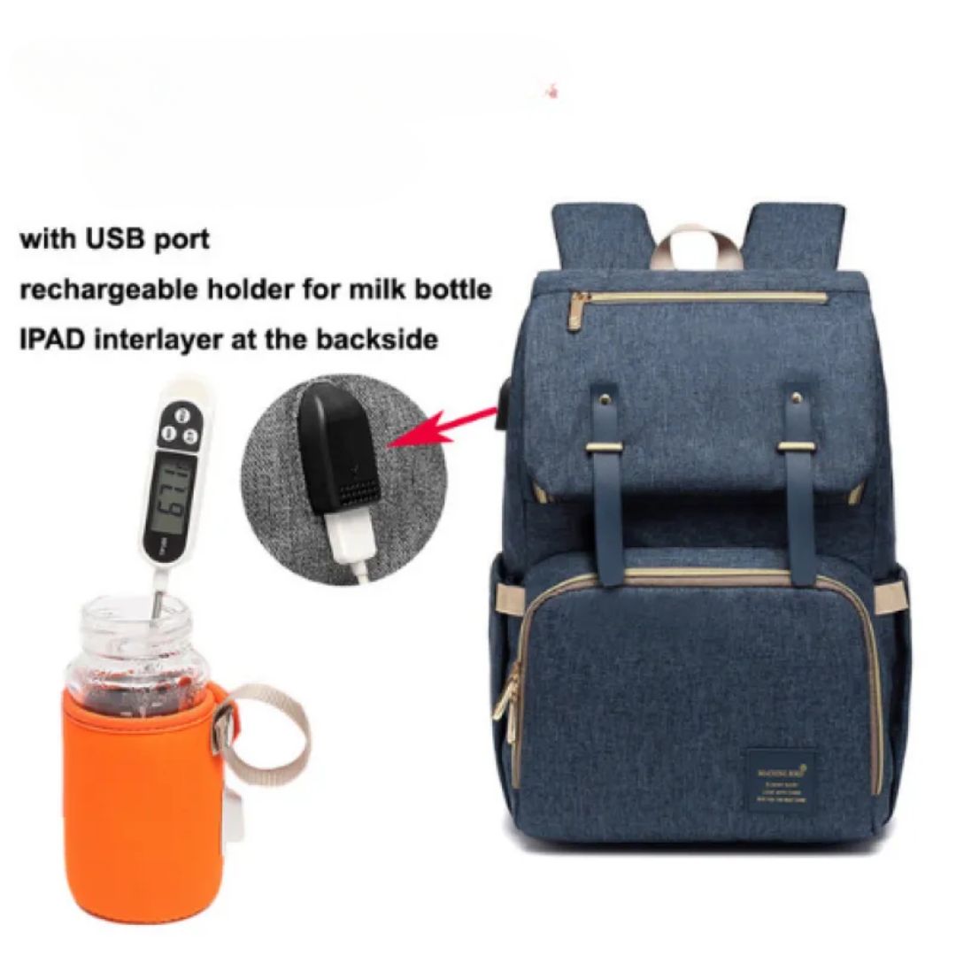 Wickelrucksack mit USB-Anschluss – Baby Rucksack mit Flaschenwärmer & Ladefunktion