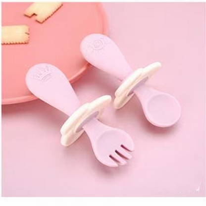 Baby Besteck Set aus Silikon – Lernlöffel & Gabel mit Sicherheitsring für Kleinkinder