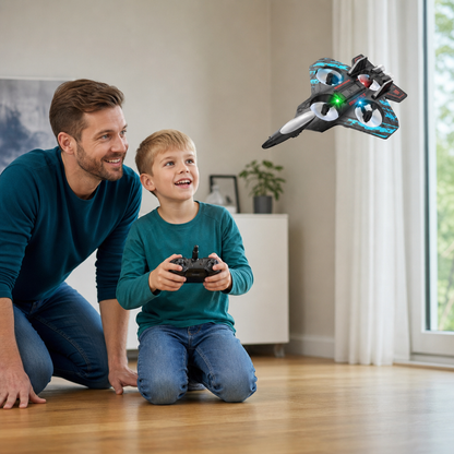 Robuste RC-Kampfjet-Drohne aus Schaumstoff für drinnen & draußen – 360°-Flips & LED-Lichter