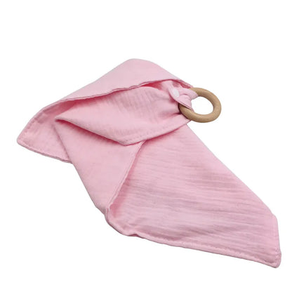 Baby Beißringe mit Holzring – Weiche Muslin Tücher Beißhilfe