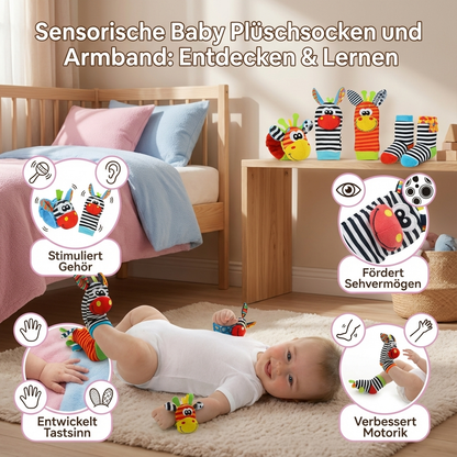 Sensorische Baby Plüschsocken und Armband