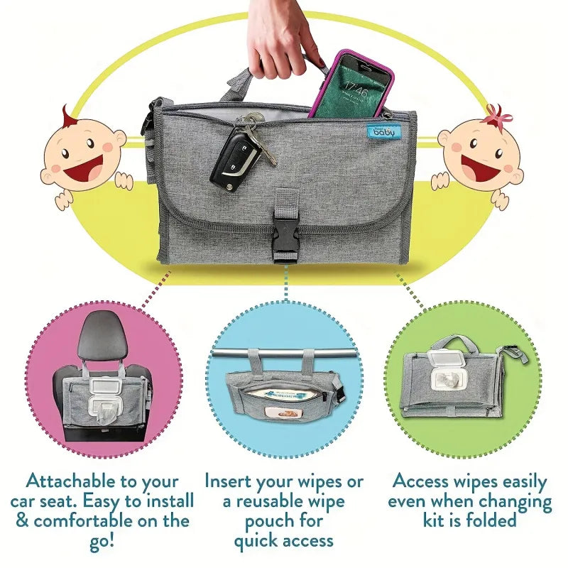 Wickelunterlage für Unterwegs – Faltbare Baby Wickelmatte mit Taschen