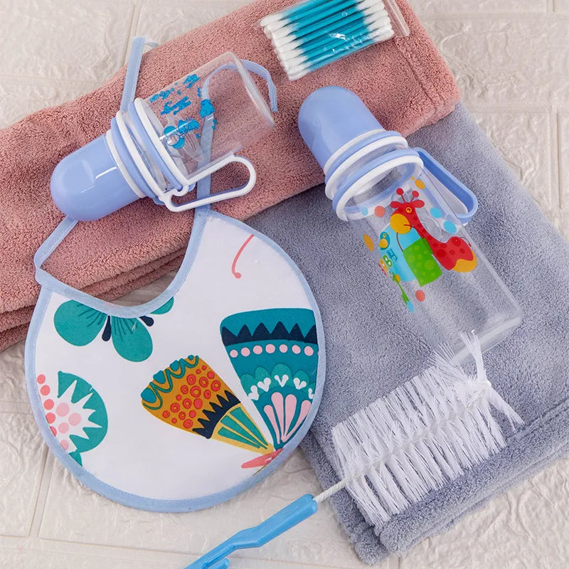 Baby Pflege Set mit Flaschen, Lätzchen & Reinigungsbürste