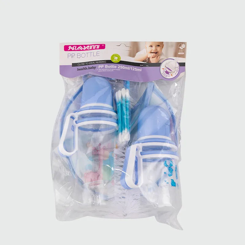 Baby Pflege Set mit Flaschen, Lätzchen & Reinigungsbürste