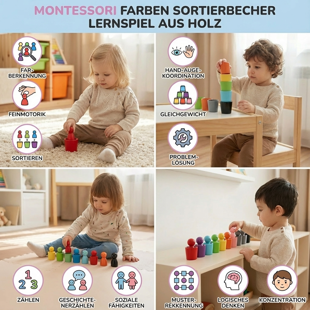 Montessori Farben Sortierbecher Lernspiel Aus Holz