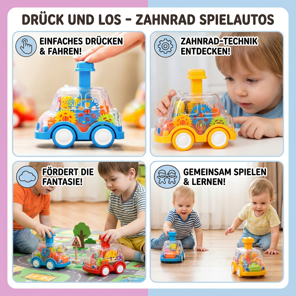 Drück und Los - Zahnrad Spielautos