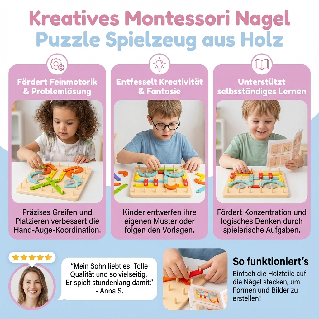 Kreatives Montessori Nagel Puzzle Spielzeug aus Holz