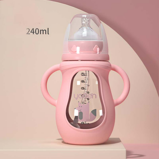 Baby Trinkflasche mit Griffen –  Silikon mit Weichem Sauger & Tiermotiv