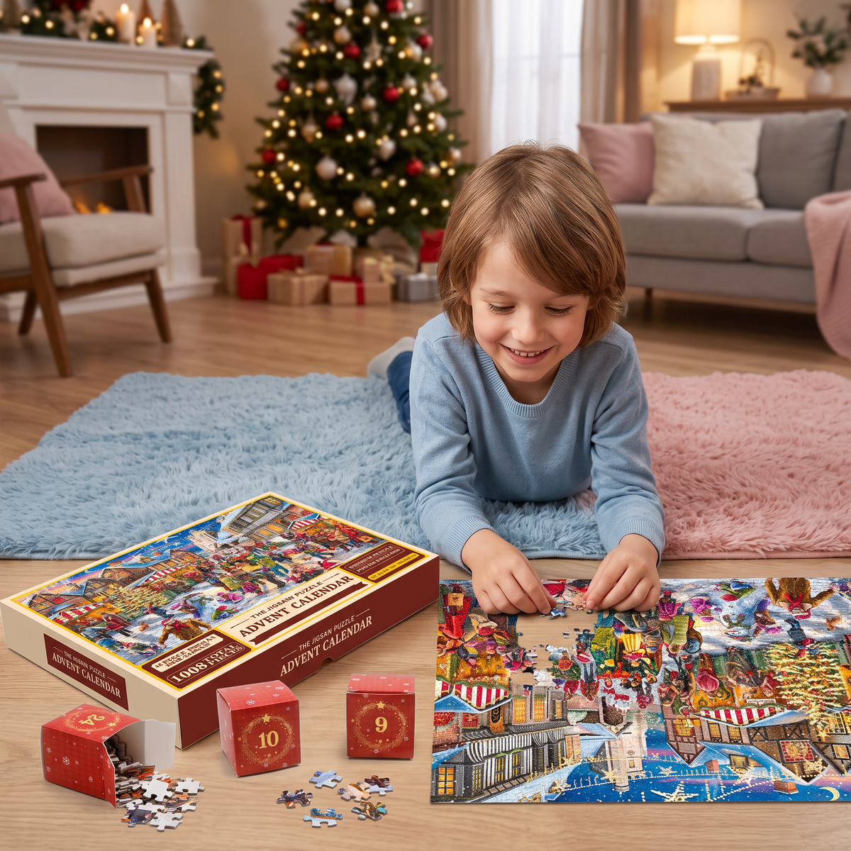 Weihnachts-Puzzle-Adventskalender – 24-Tage-Countdown-Set mit 1008 Teilen