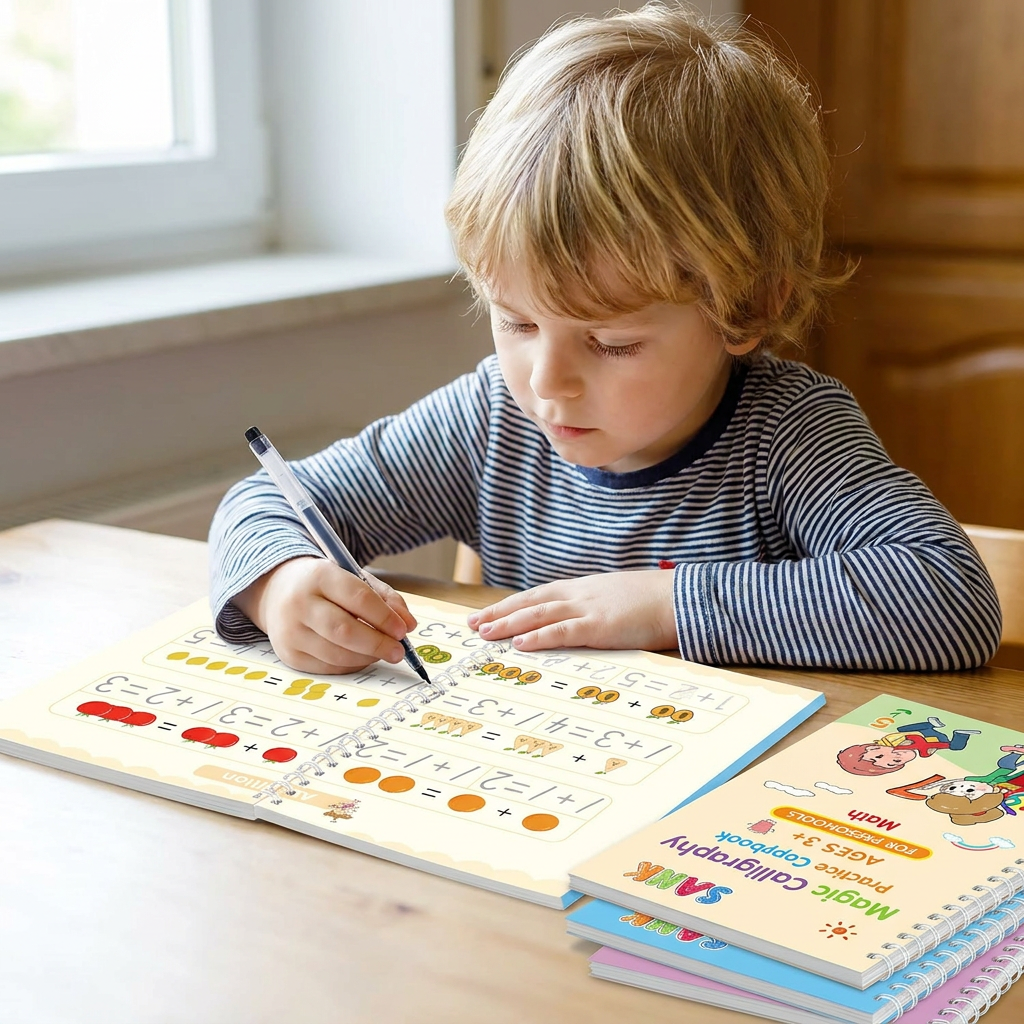 Magisches wiederverwendbares Schreibübungsheft-Set mit Rillen & verschwindender Tinte