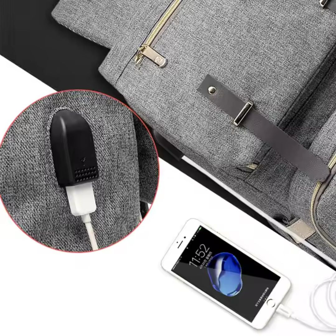 Wickelrucksack mit USB-Anschluss – Baby Rucksack mit Flaschenwärmer & Ladefunktion