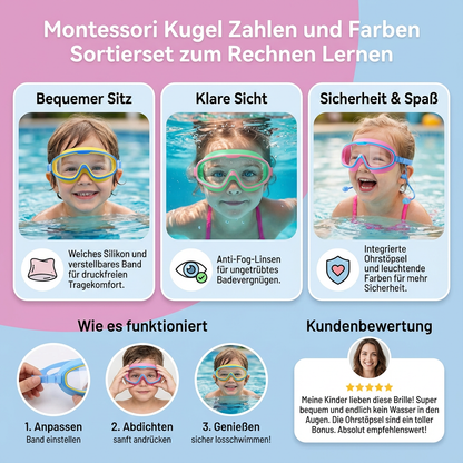 Kindergerechte Schwimm Brillen mit großen Rahmen & Anti-beschlag System