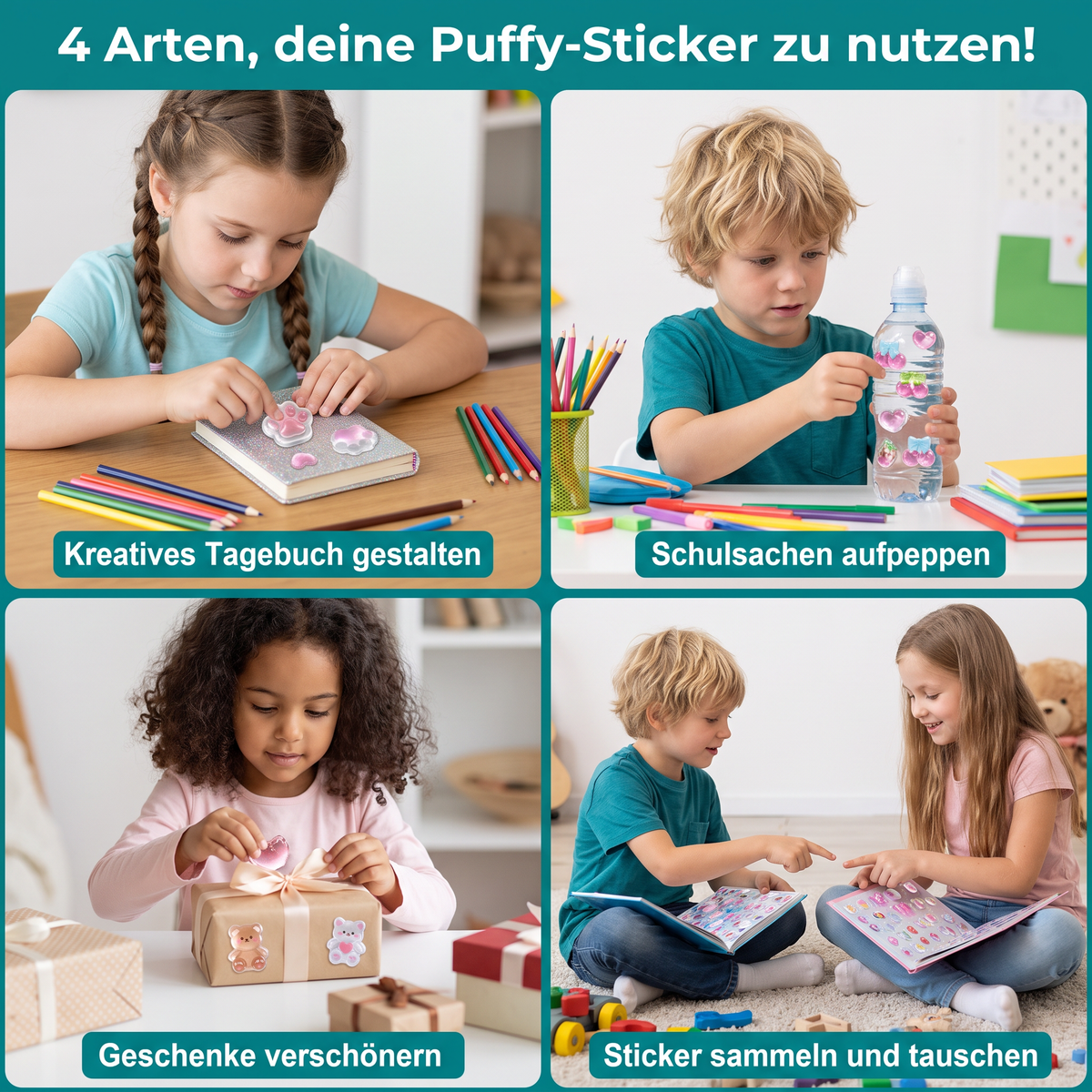 3D-Pfoten-Sticker – Niedliche weiche Puffy-Sticker für Kinder