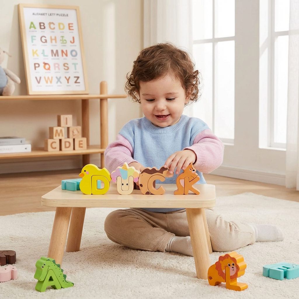 Holz Tier Alphabet Puzzle – A-Z Lernspielzeug für Kinder