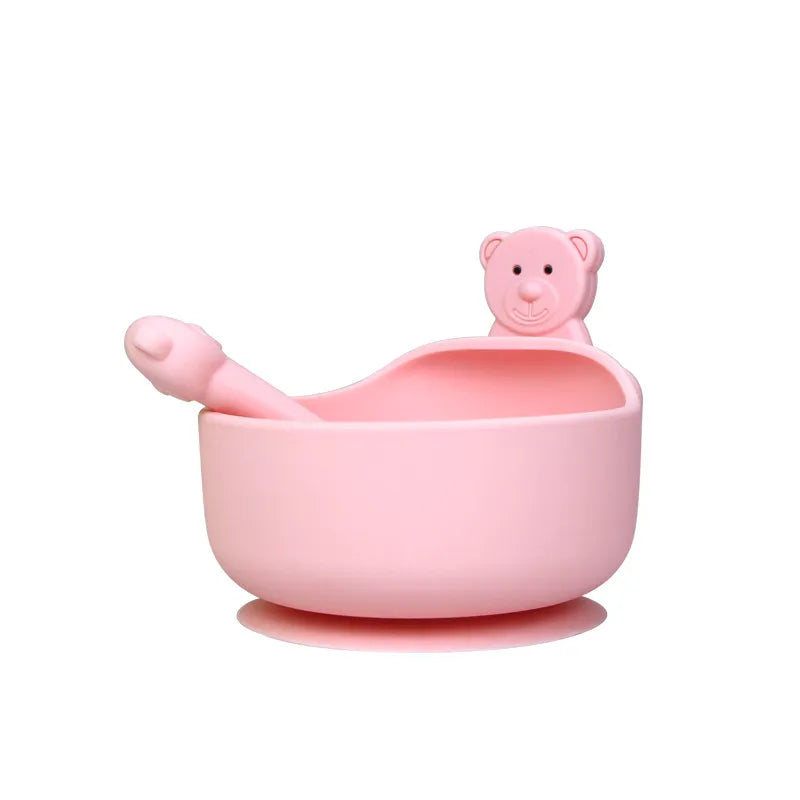 Silikon Baby Schüssel mit Löffel – Rutschfestes Fütterset mit Saugnapf und Tierdesign