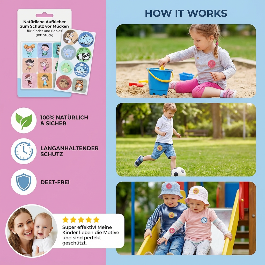 Natürliche Aufkleber zum Schutz vor Mücken für Kinder und Babies (100 Stück)