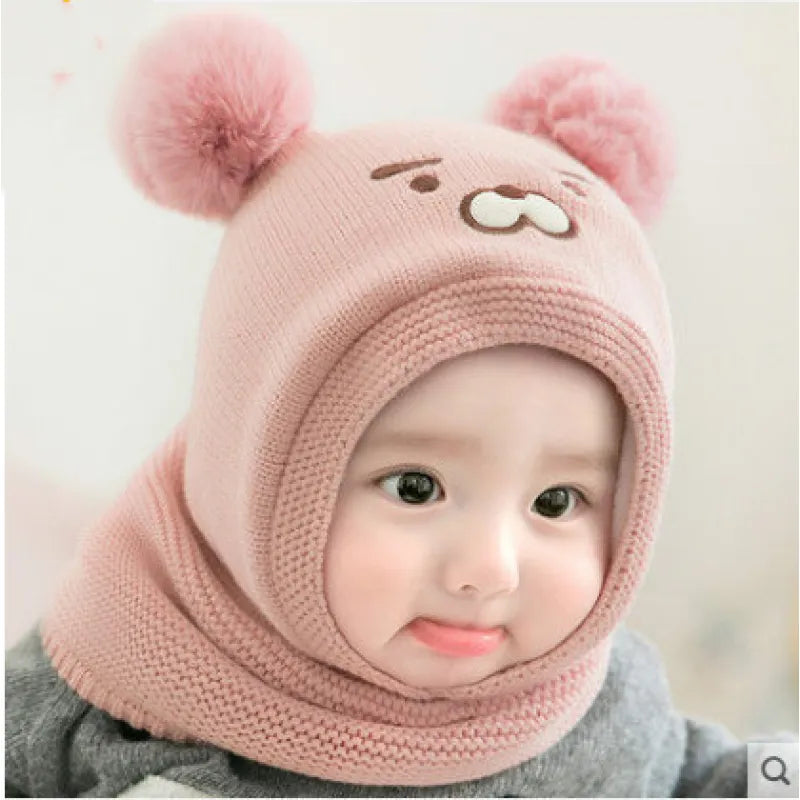 Baby Wintermütze mit Ohren – Warme Strickmütze mit Fleecefutter und Tiermotiv
