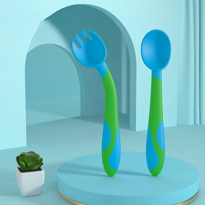 Kinder Löffel und Gabel Set – Rutschfestes Baby Besteck mit ergonomischem Griff