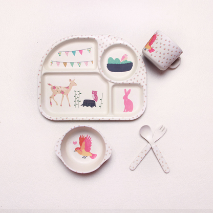 Baby Geschirrset mit Wolkenmotiv – Teller, Schüssel, Becher & Besteck für Kinder