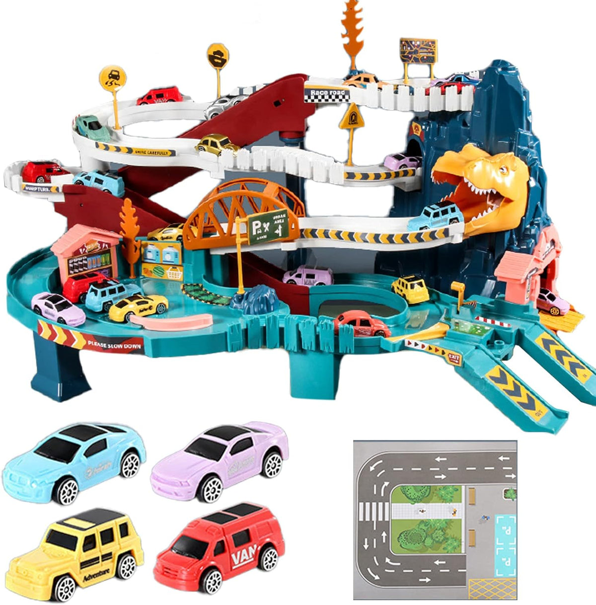 Dinosaurier-Bergstraße Spielset mit Fahrzeug